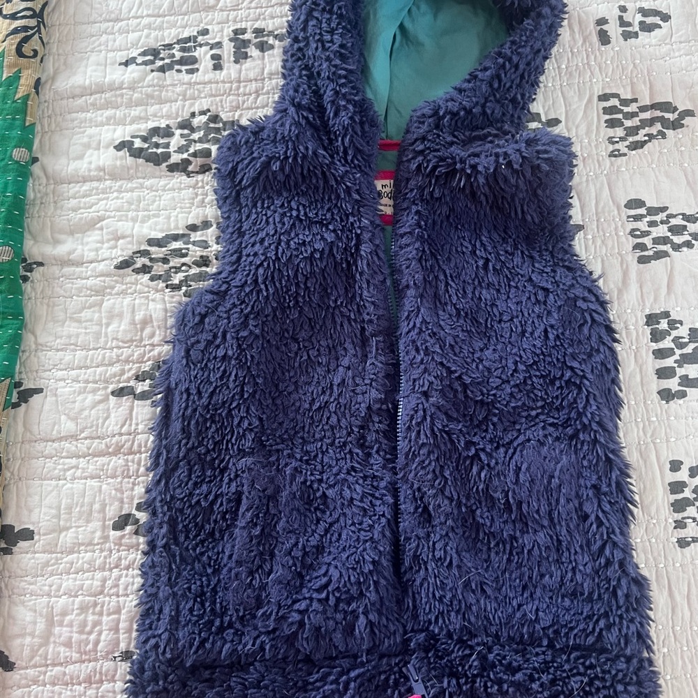 Mini Boden Navy Blue Fuzzy Hooded Vest